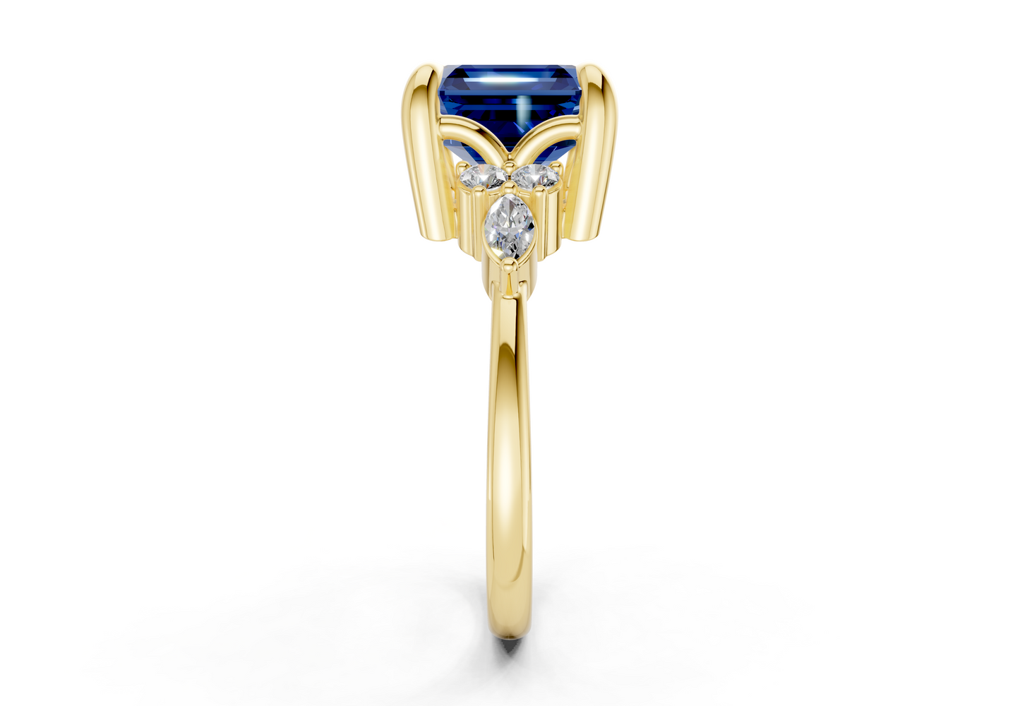 Lyra Sapphire Gemstone Accent Asscher Cut 1.8mm Engagement Ring