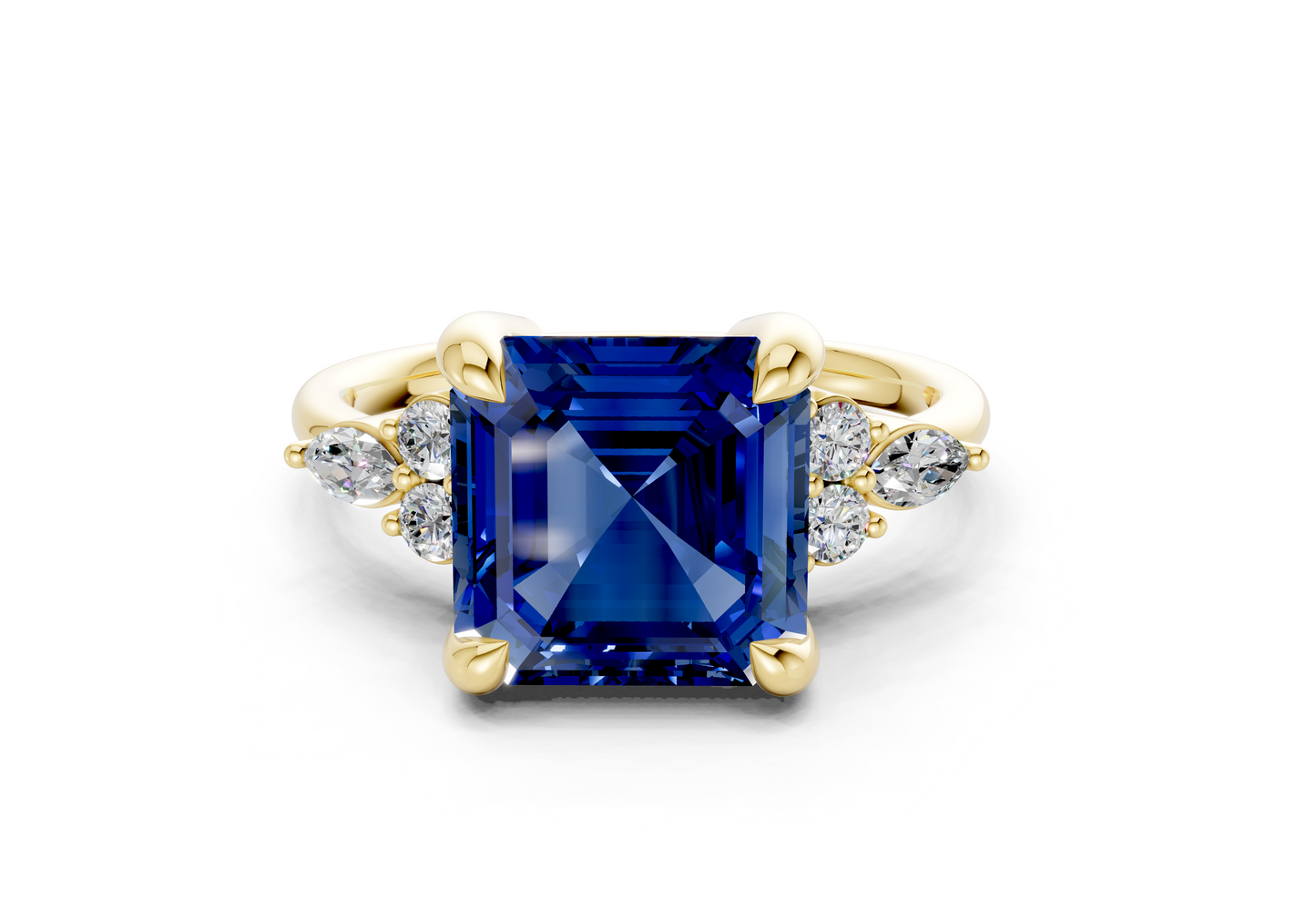 Lyra Sapphire Gemstone Accent Asscher Cut 1.8mm Engagement Ring