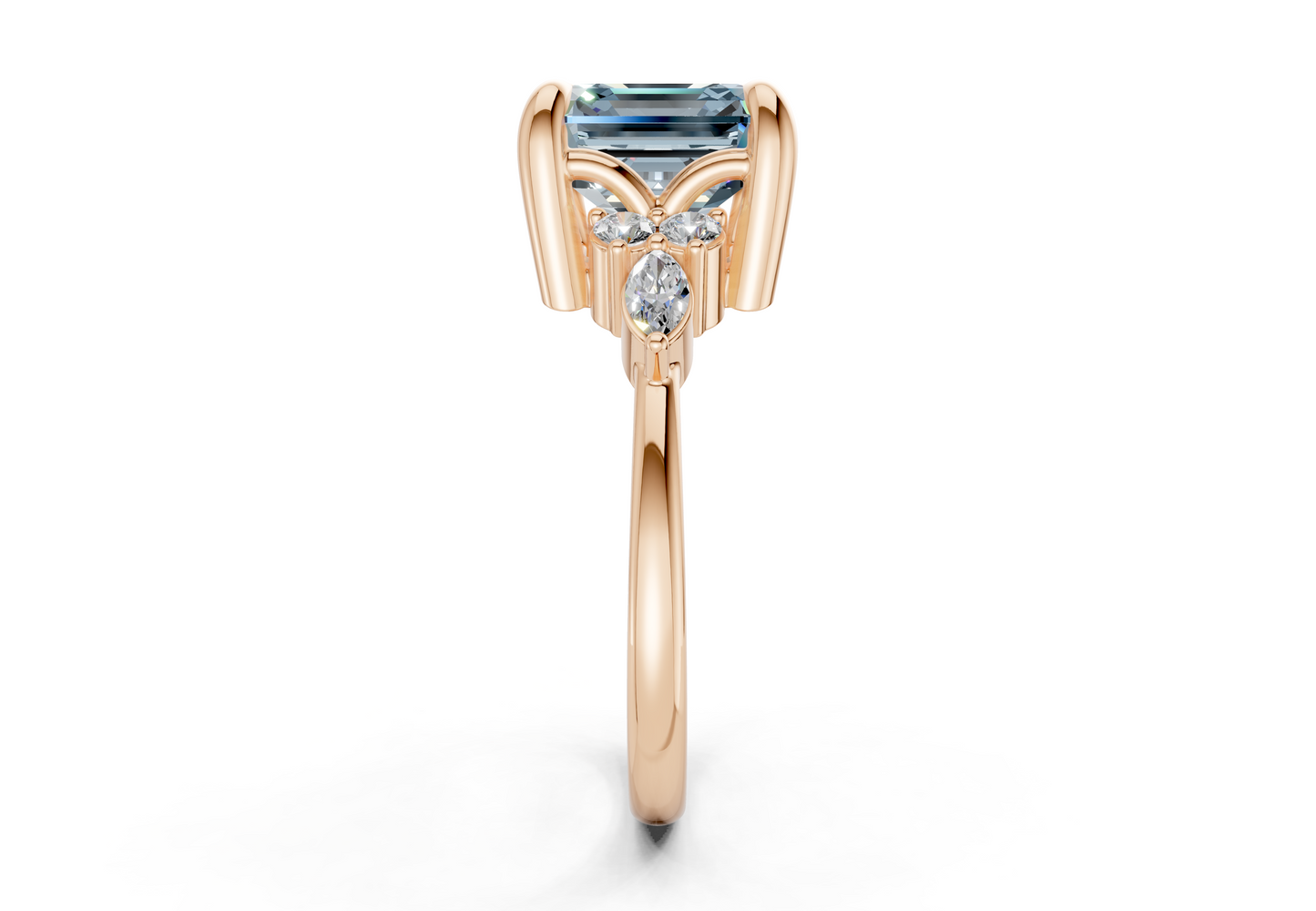 Lyra Blue Diamond Accent Asscher Cut 2mm Engagement Ring