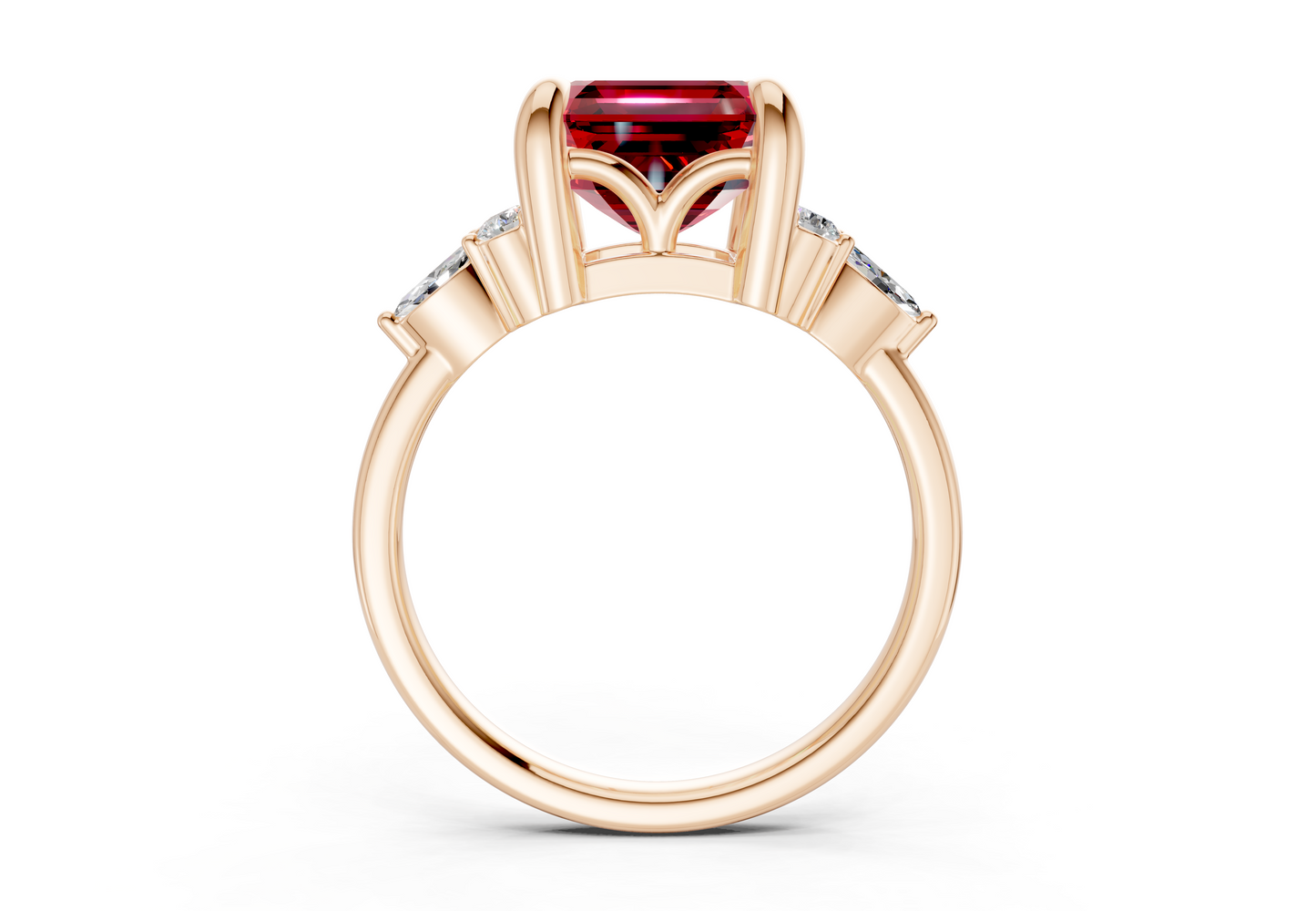 Lyra Ruby Gemstone Accent Asscher Cut 1.8mm Engagement Ring