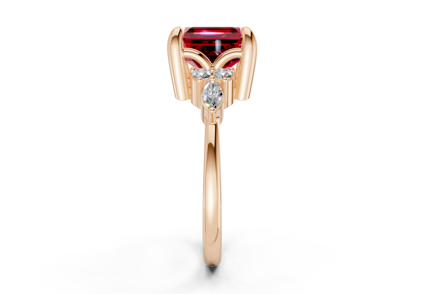 Lyra Ruby Gemstone Accent Asscher Cut 1.8mm Engagement Ring