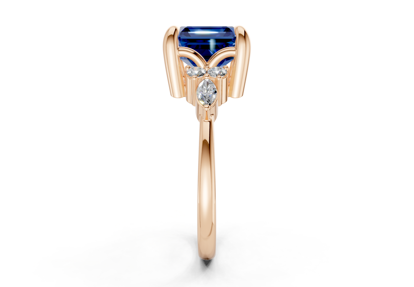 Lyra Sapphire Gemstone Accent Asscher Cut 1.8mm Engagement Ring