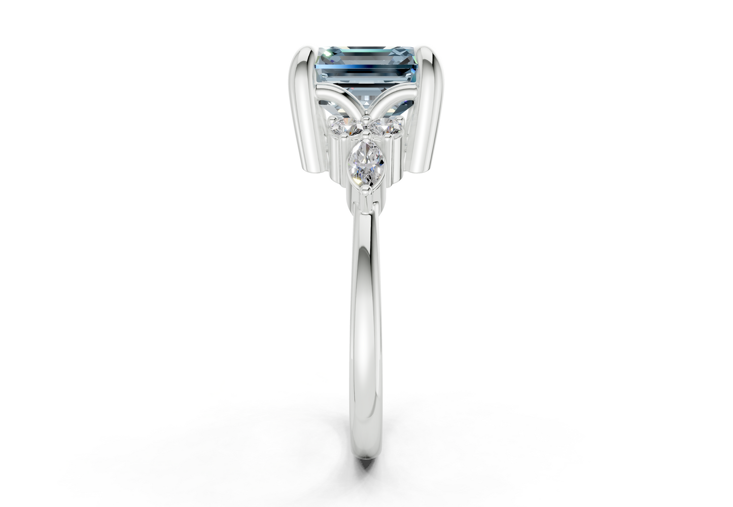 Lyra Blue Diamond Accent Asscher Cut 2mm Engagement Ring