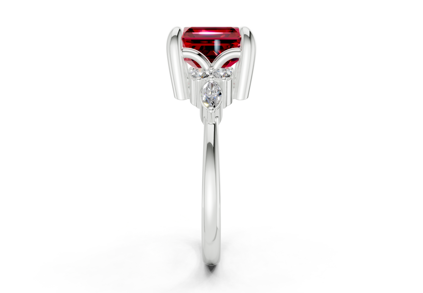 Lyra Ruby Gemstone Accent Asscher Cut 1.8mm Engagement Ring