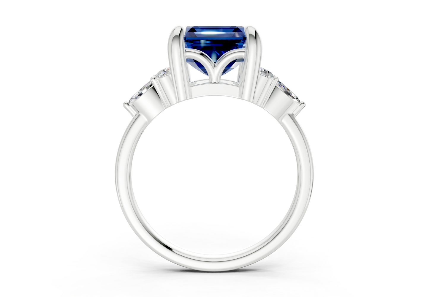 Lyra Sapphire Gemstone Accent Asscher Cut 1.8mm Engagement Ring