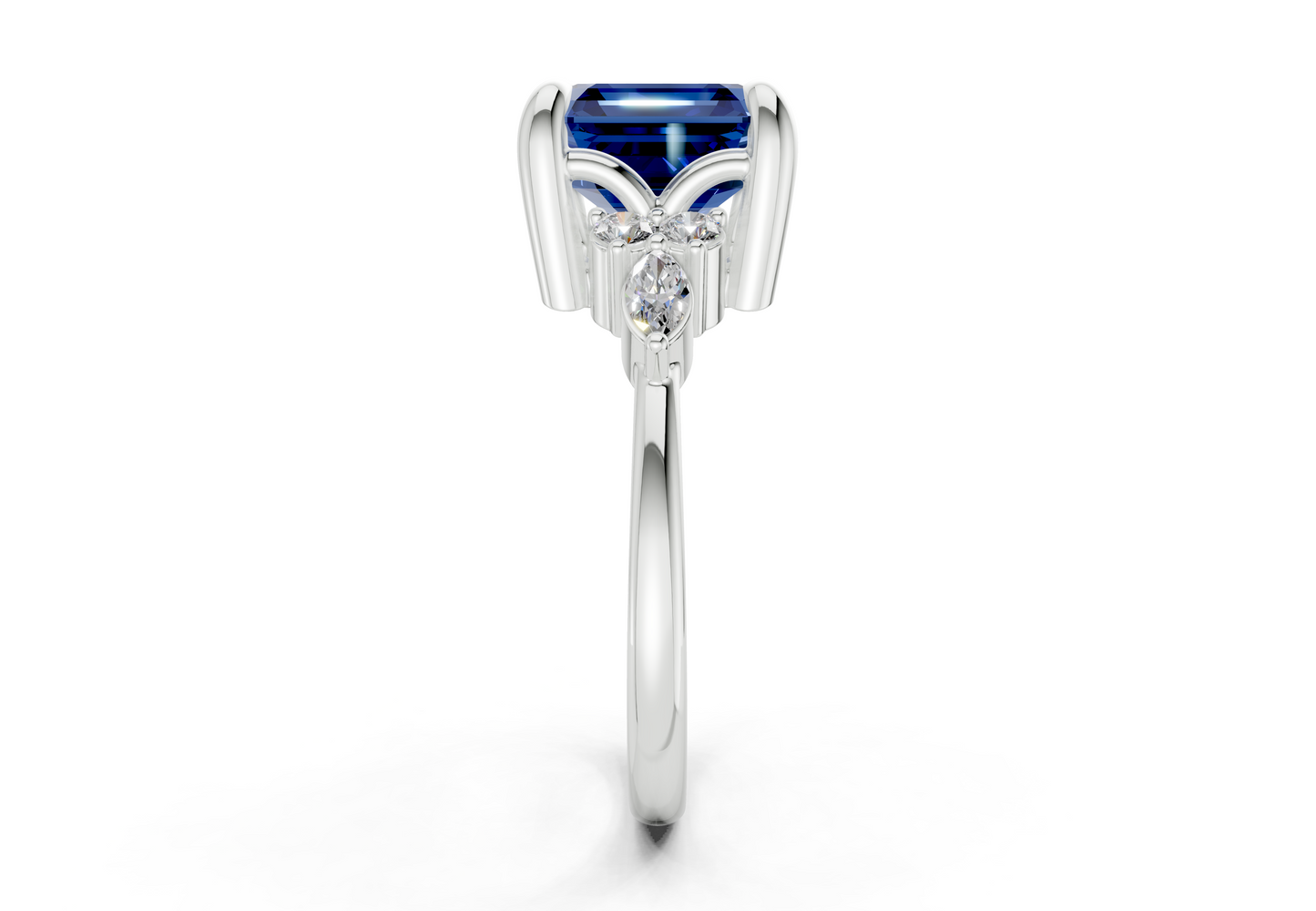 Lyra Sapphire Gemstone Accent Asscher Cut 1.8mm Engagement Ring