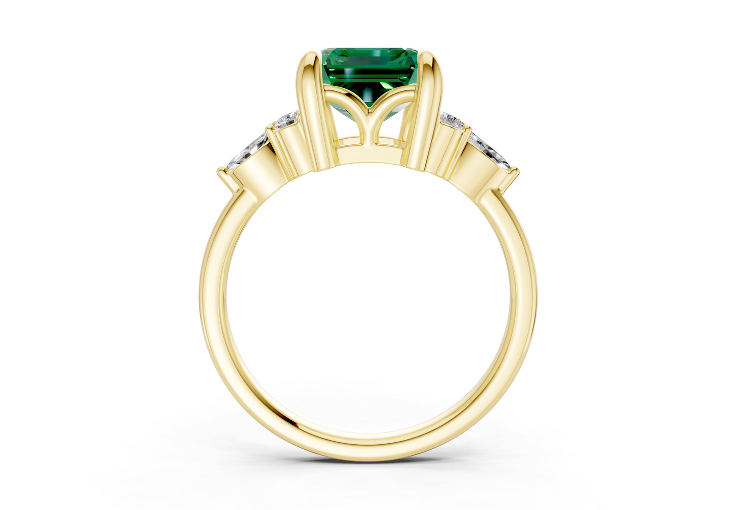 Lyra Emerald Gemstone Accent Emerald Cut 2.3mm Engagement Ring