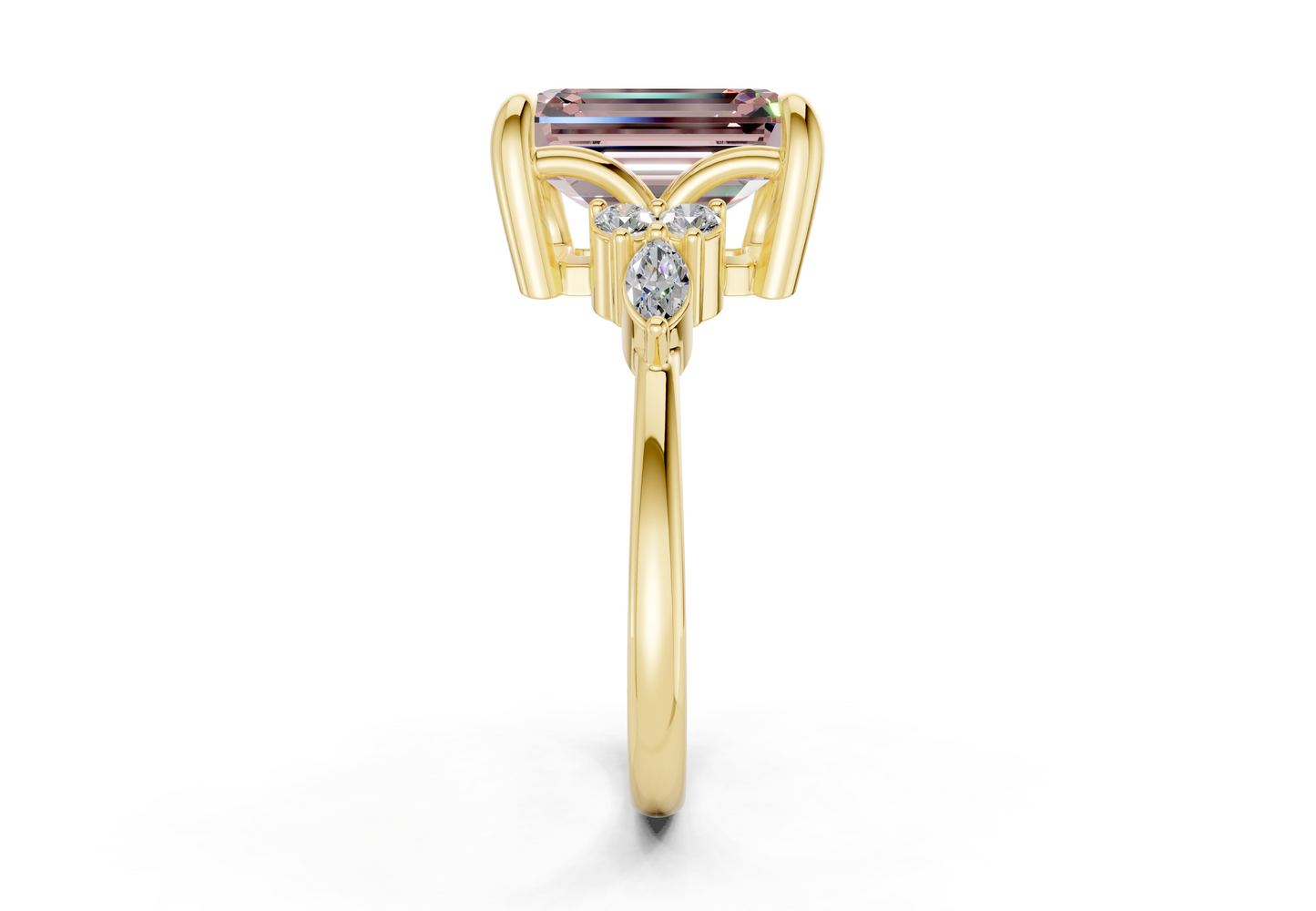 Lyra Pink Diamond Accent Emerald Cut 2mm Engagement Ring
