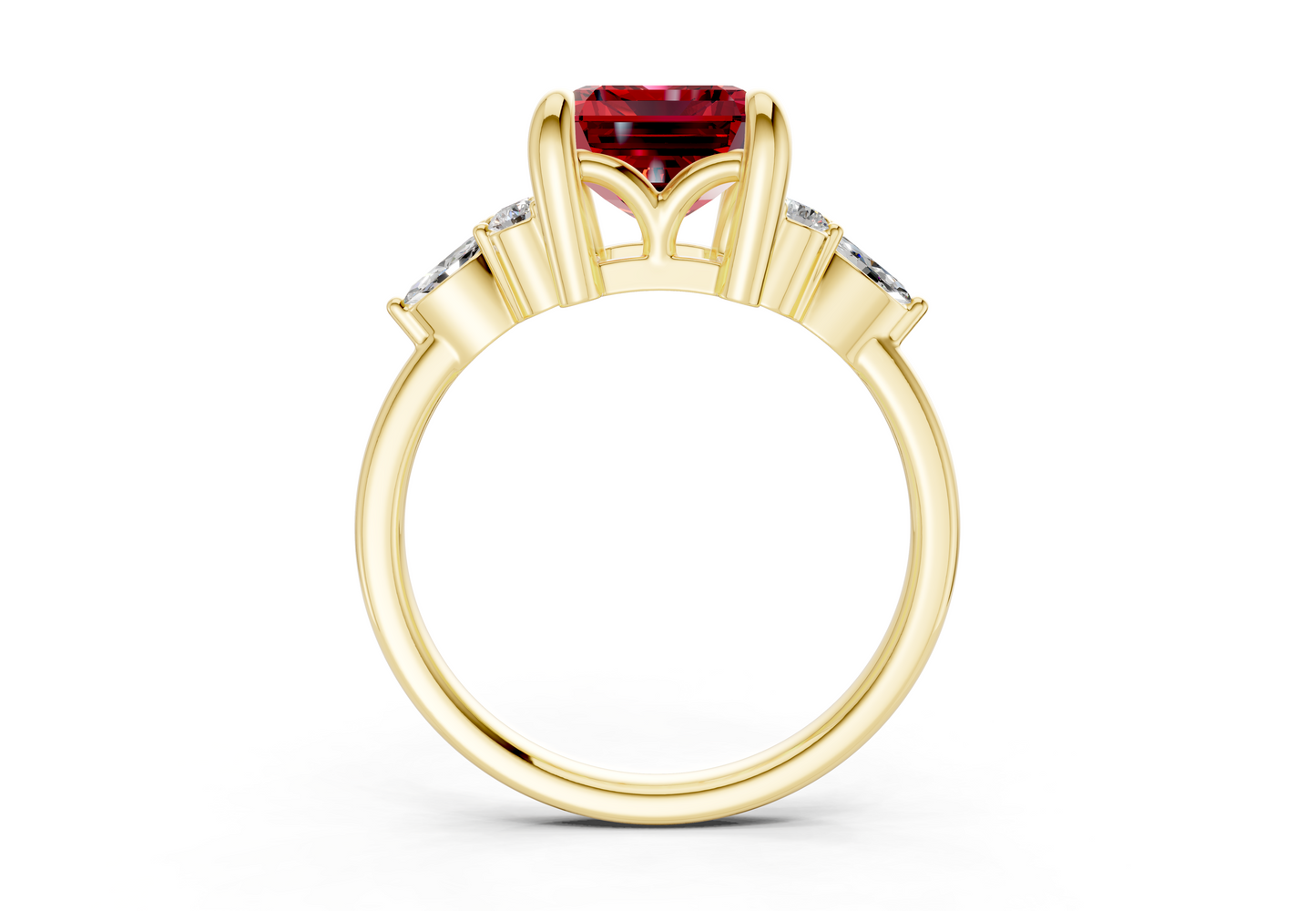 Lyra Ruby Gemstone Accent Emerald Cut 1.8mm Engagement Ring