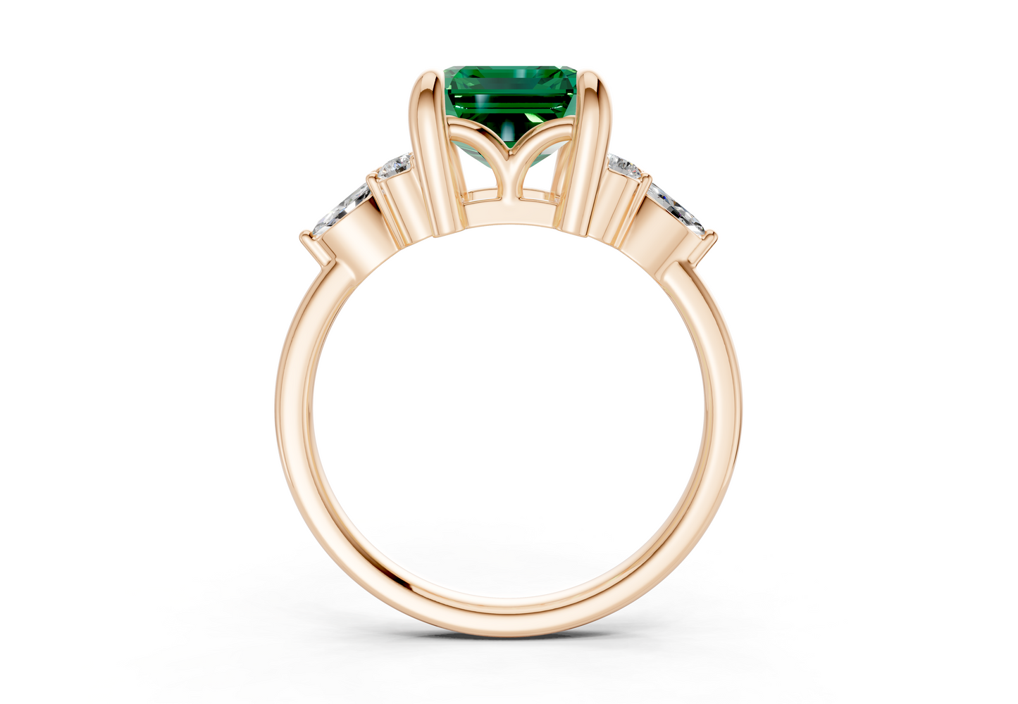 Lyra Emerald Gemstone Accent Emerald Cut 2.3mm Engagement Ring