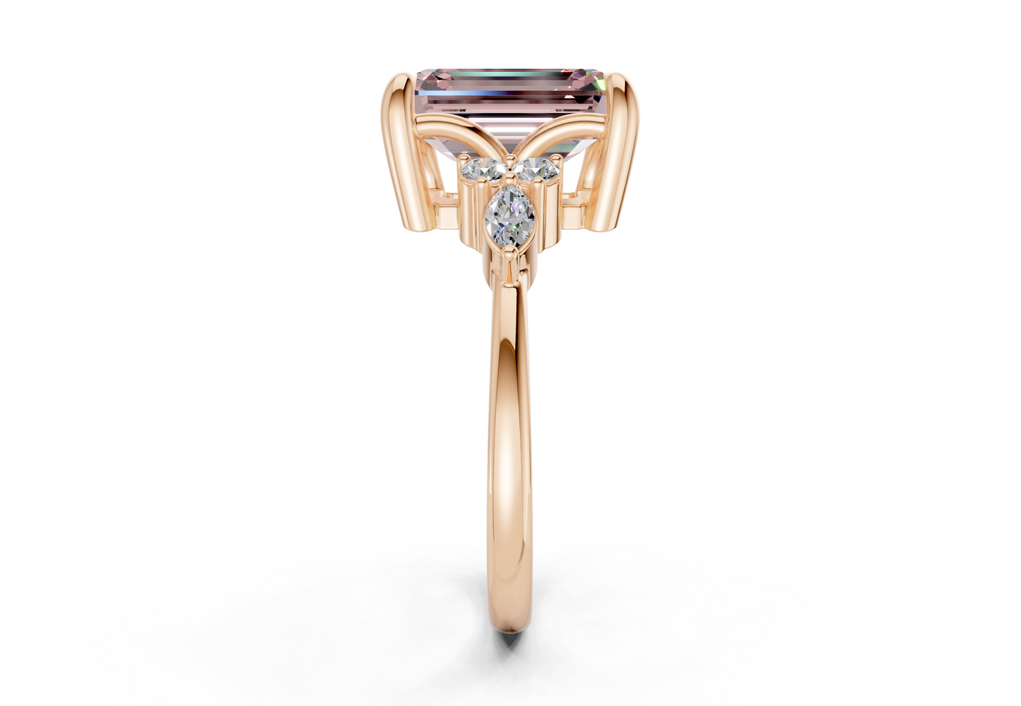 Lyra Pink Diamond Accent Emerald Cut 2mm Engagement Ring