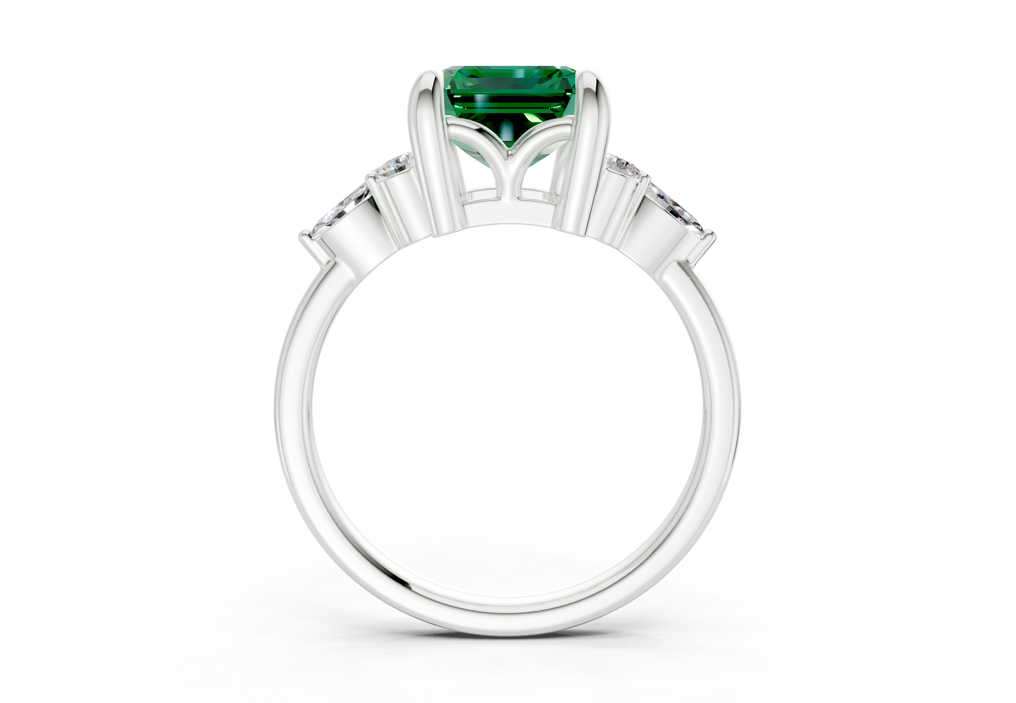 Lyra Emerald Gemstone Accent Emerald Cut 2mm Engagement Ring