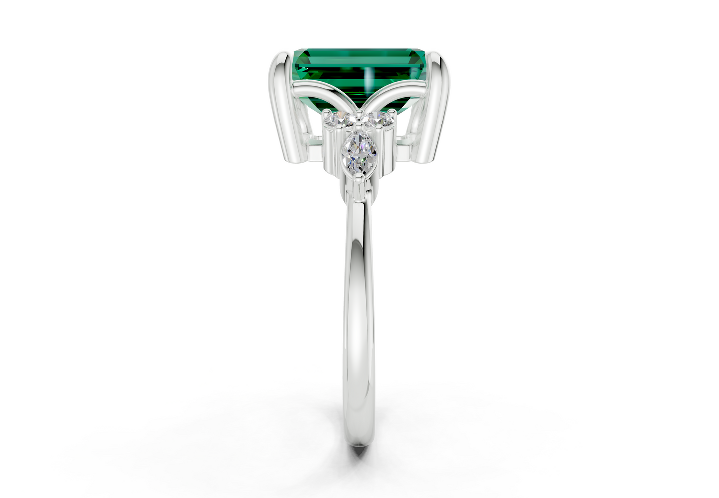 Lyra Emerald Gemstone Accent Emerald Cut 2mm Engagement Ring