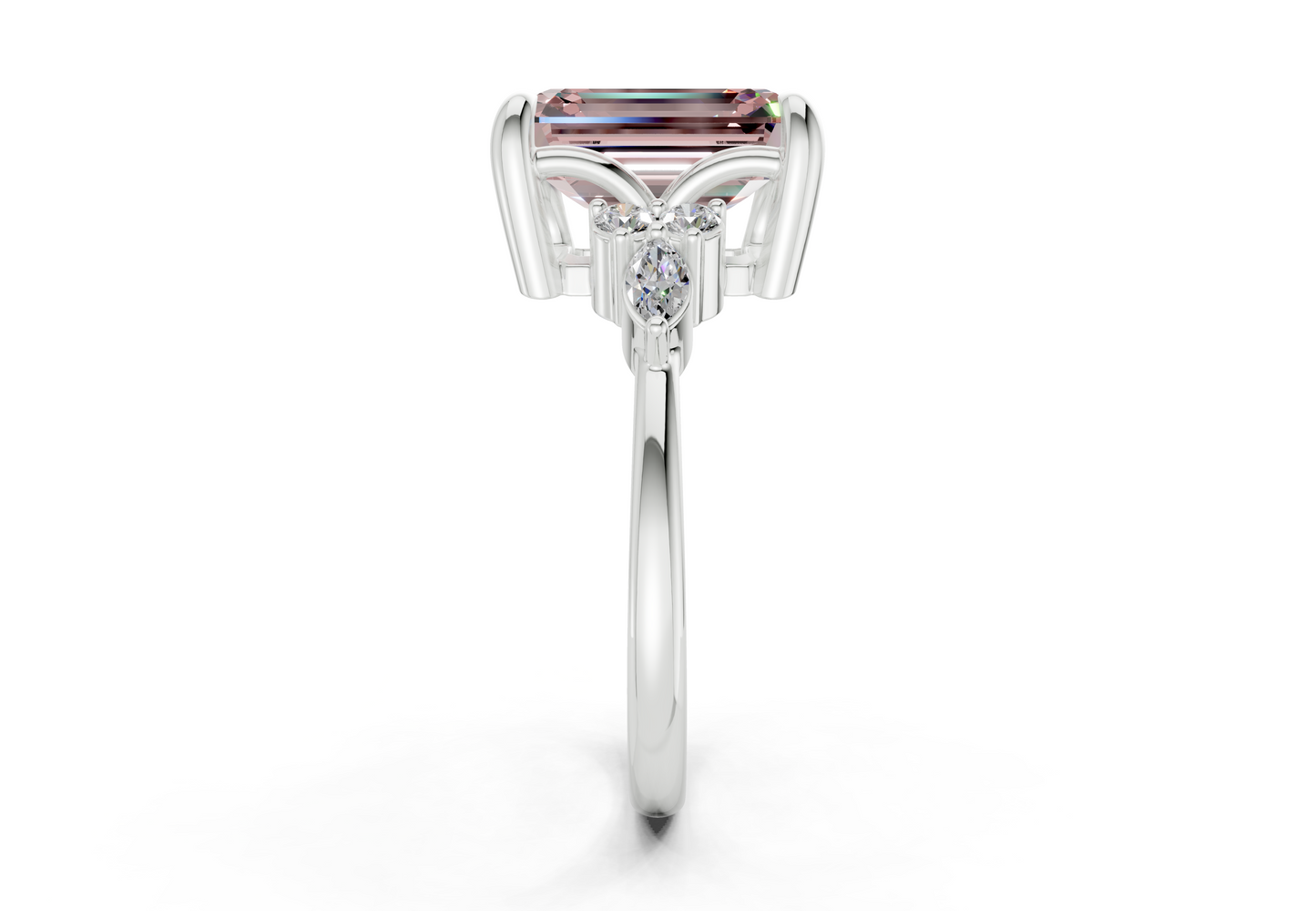 Lyra Pink Diamond Accent Emerald Cut 2mm Engagement Ring