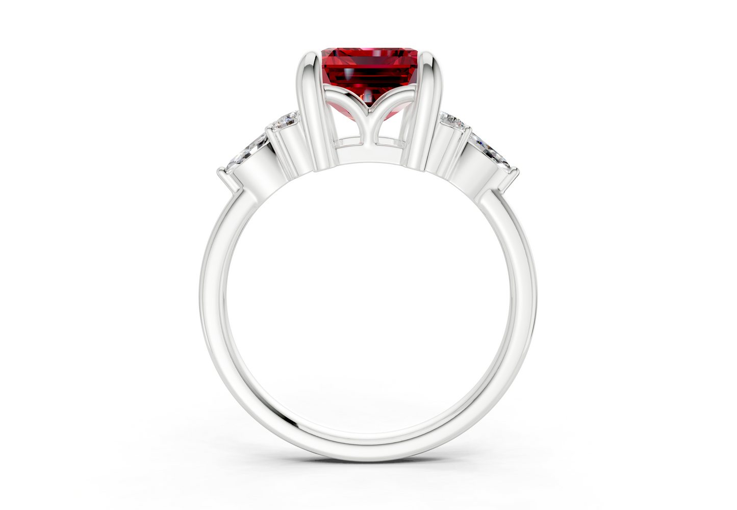 Lyra Ruby Gemstone Accent Emerald Cut 1.8mm Engagement Ring