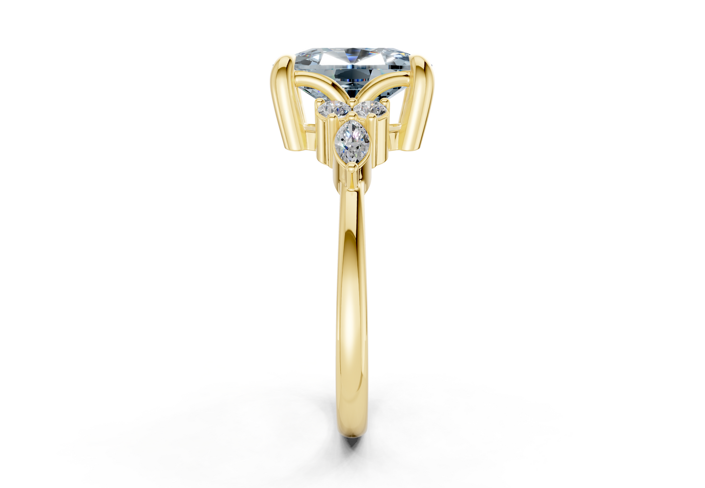 Lyra Blue Diamond Accent Elongated Cushion Cut 2mm Engagement Ring