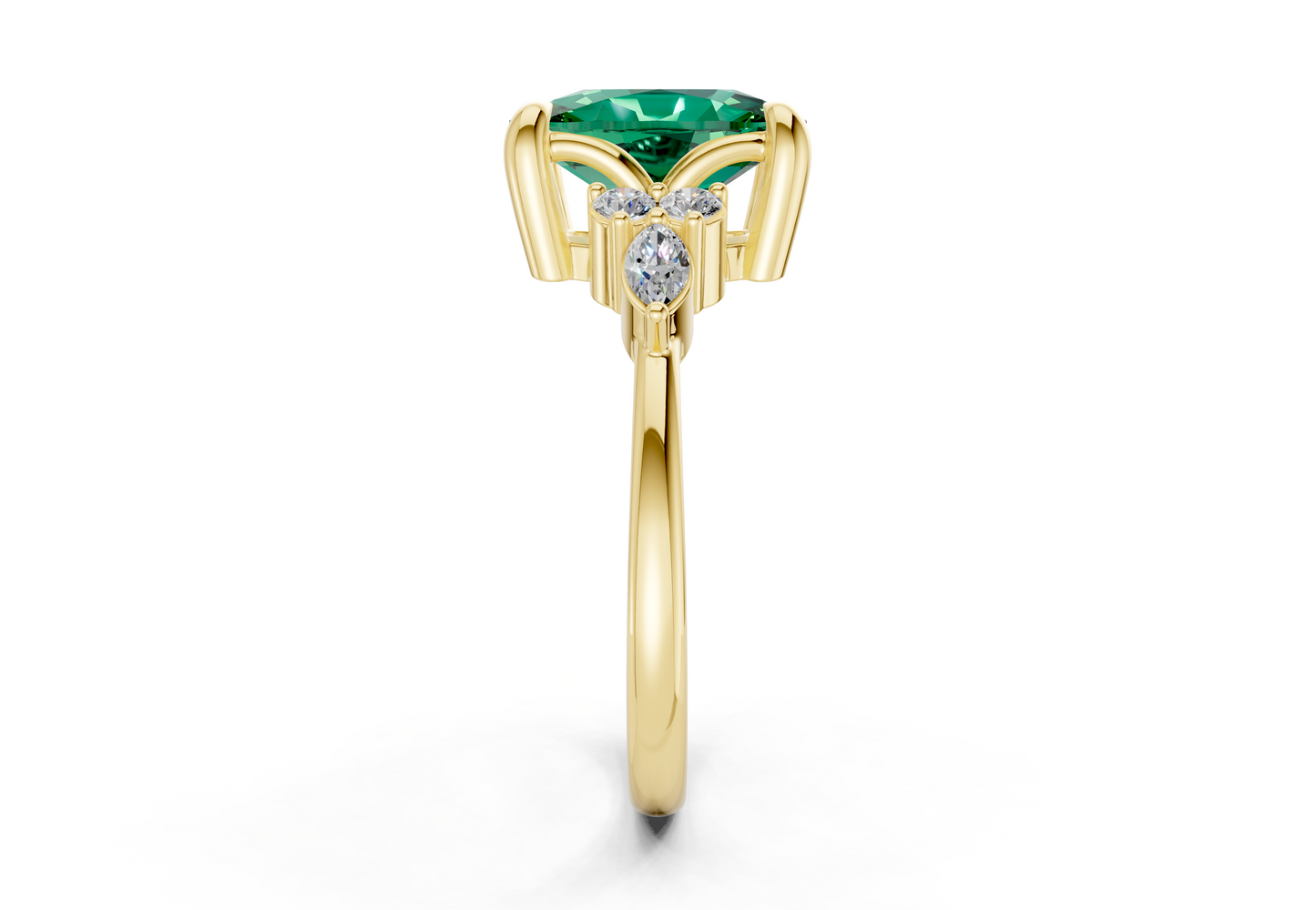 Lyra Emerald Gemstone Accent Elongated Cushion Cut 1.8mm Engagement Ring