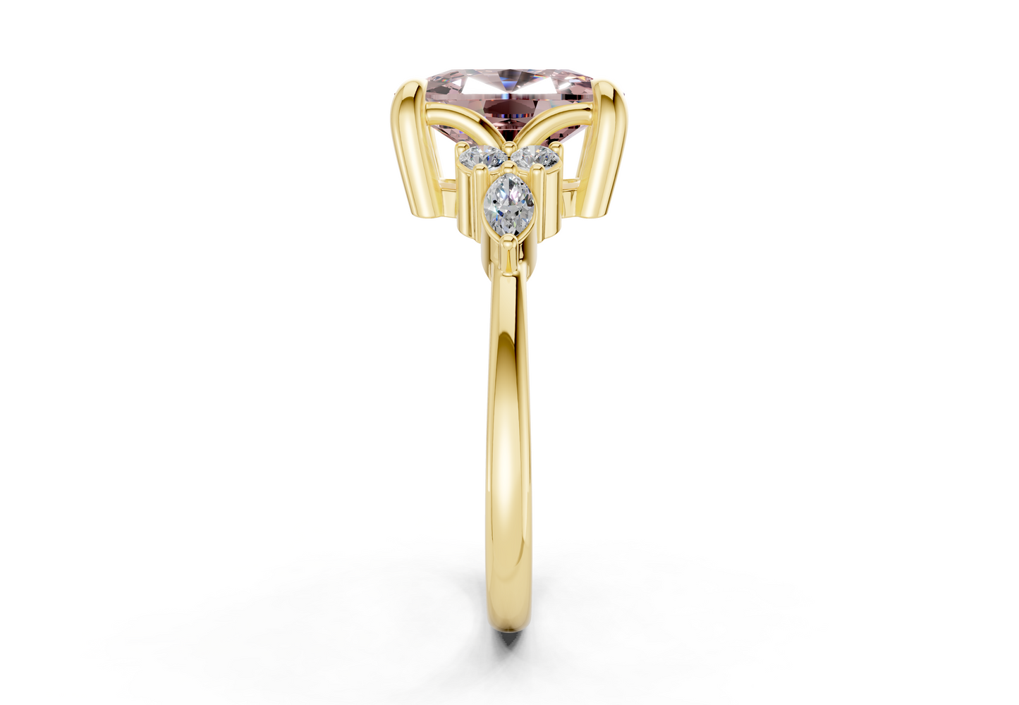 Lyra Pink Diamond Accent Elongated Cushion Cut 2mm Engagement Ring