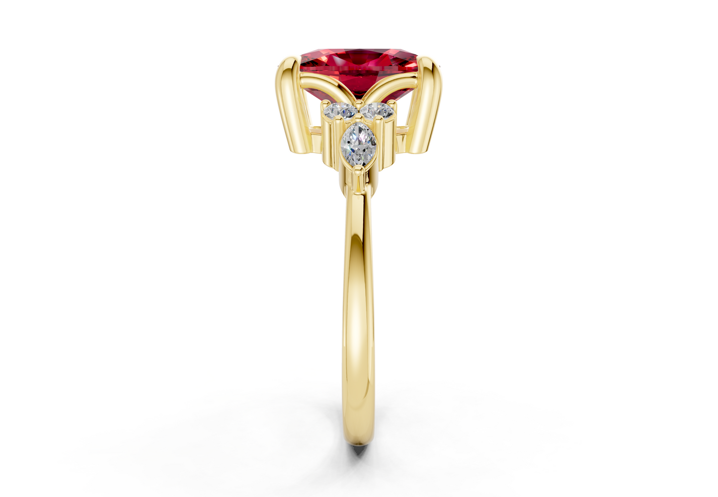 Lyra Ruby Gemstone Accent Elongated Cushion Cut 2mm Engagement Ring