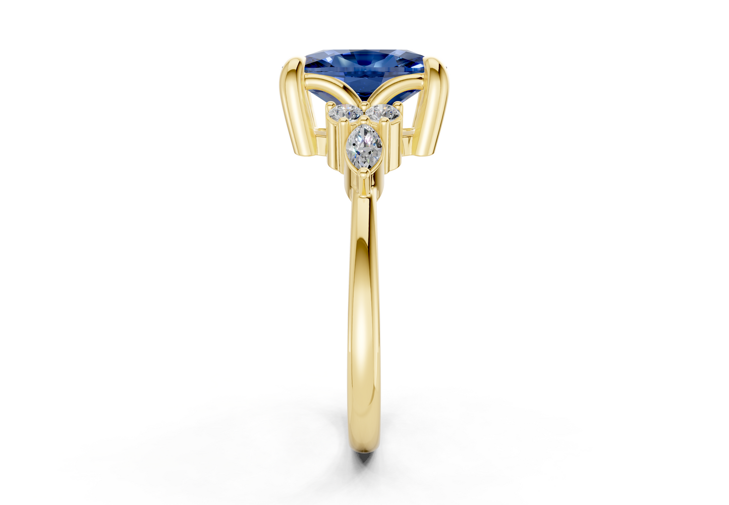 Lyra Sapphire Gemstone Accent Elongated Cushion Cut 2mm Engagement Ring