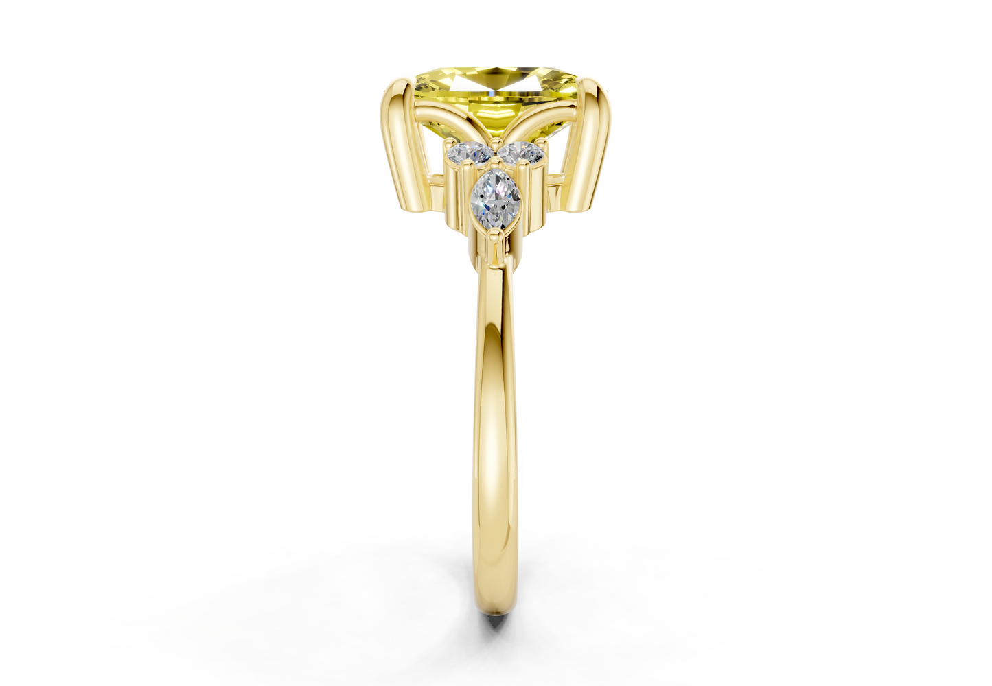 Lyra Yellow Diamond Accent Elongated Cushion Cut 2.3mm Engagement Ring