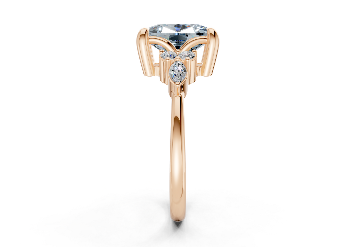 Lyra Blue Diamond Accent Elongated Cushion Cut 2mm Engagement Ring