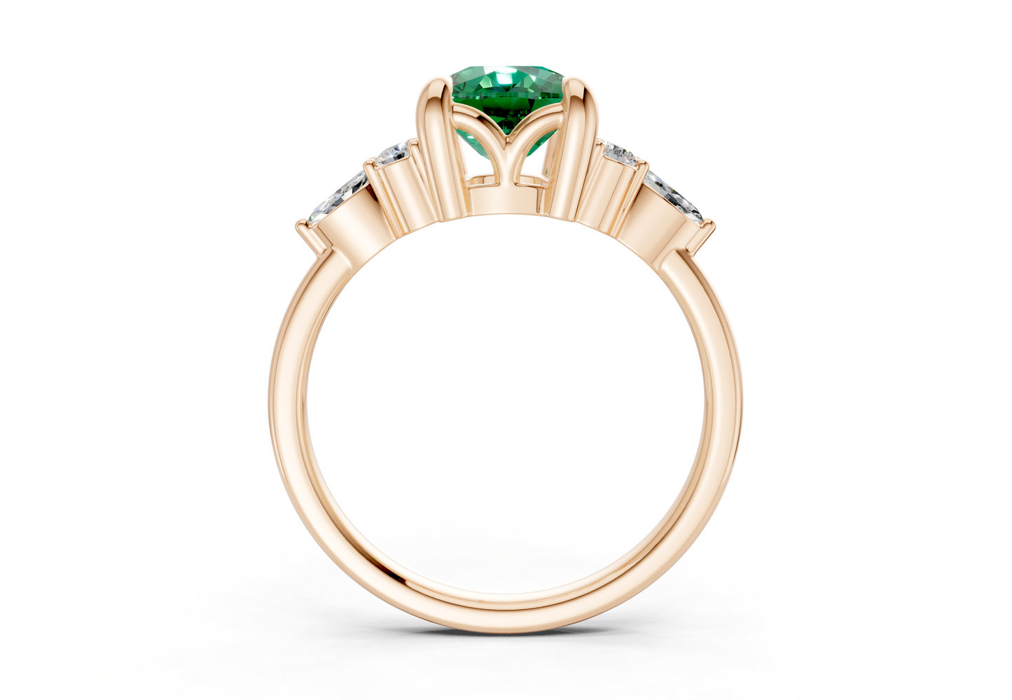 Lyra Emerald Gemstone Accent Elongated Cushion Cut 1.8mm Engagement Ring