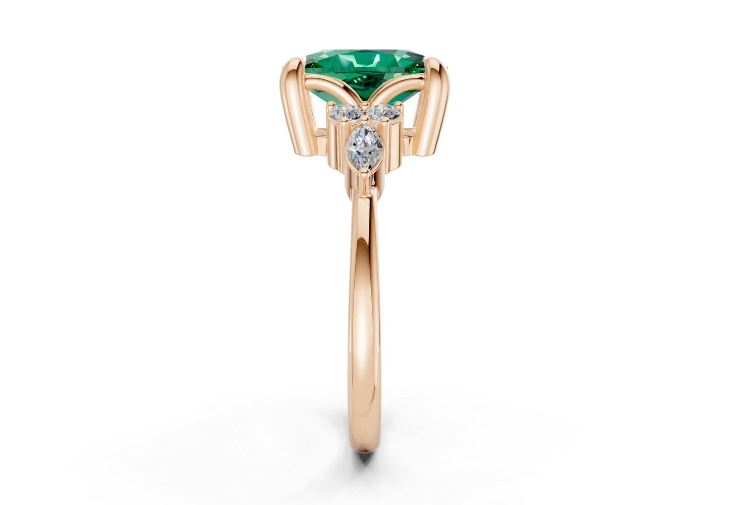 Lyra Emerald Gemstone Accent Elongated Cushion Cut 1.8mm Engagement Ring