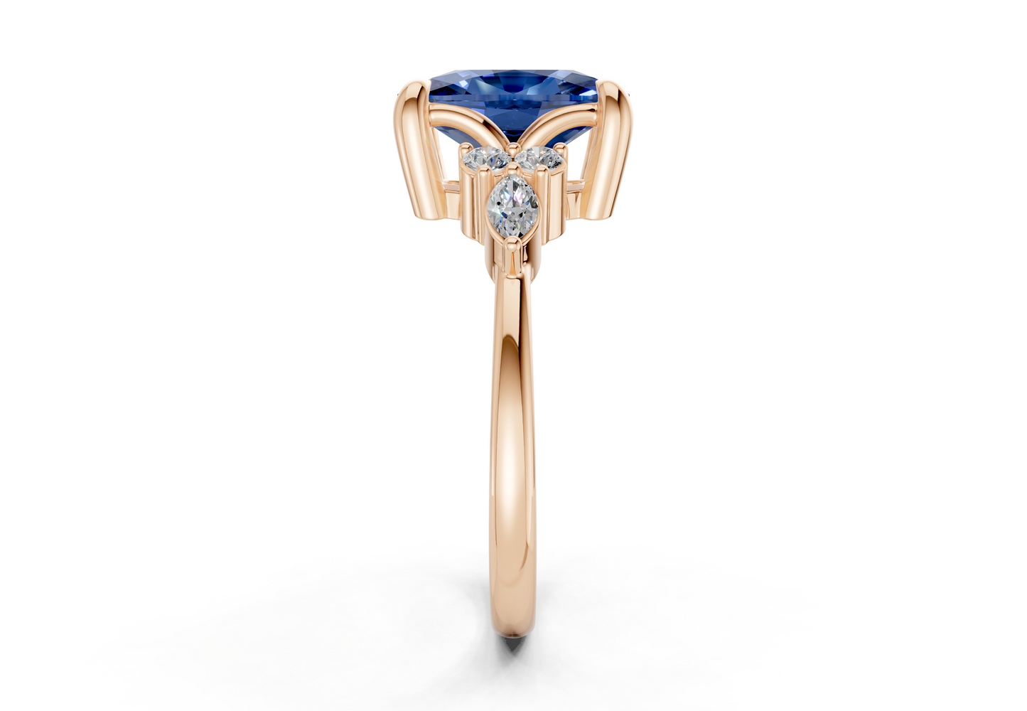 Lyra Sapphire Gemstone Accent Elongated Cushion Cut 2mm Engagement Ring