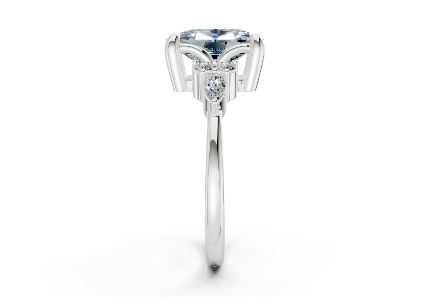 Lyra Blue Diamond Accent Elongated Cushion Cut 2mm Engagement Ring
