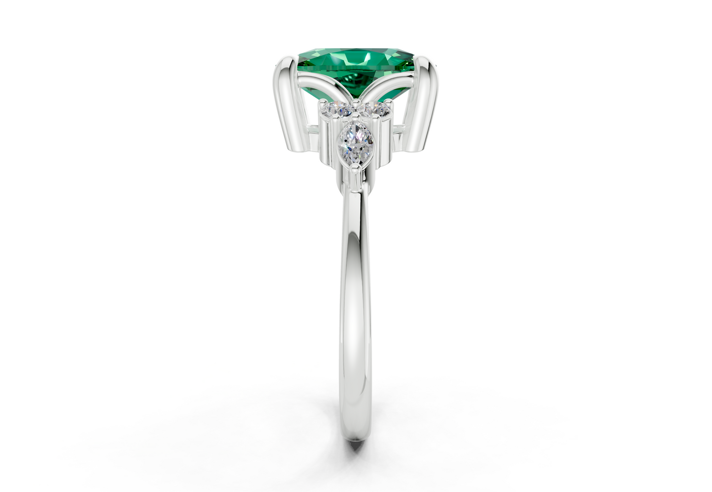 Lyra Emerald Gemstone Accent Elongated Cushion Cut 1.8mm Engagement Ring