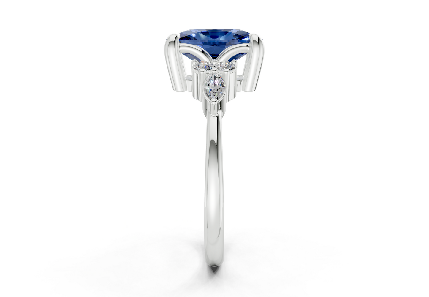 Lyra Sapphire Gemstone Accent Elongated Cushion Cut 2mm Engagement Ring
