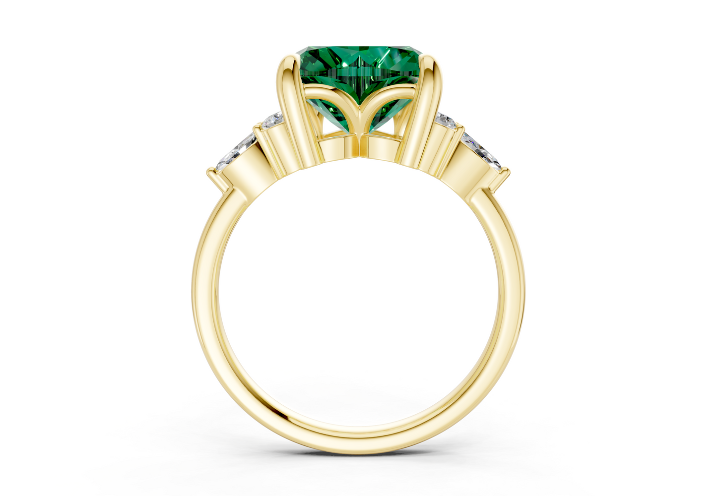 Lyra Emerald Gemstone Accent Heart Cut 2mm Engagement Ring
