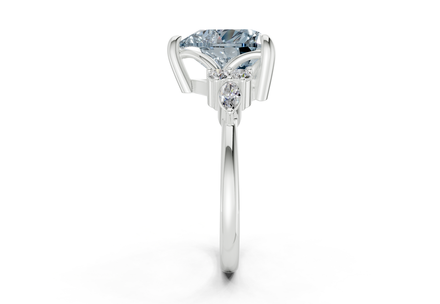 Lyra Blue Diamond Accent Heart Cut 1.8mm Engagement Ring