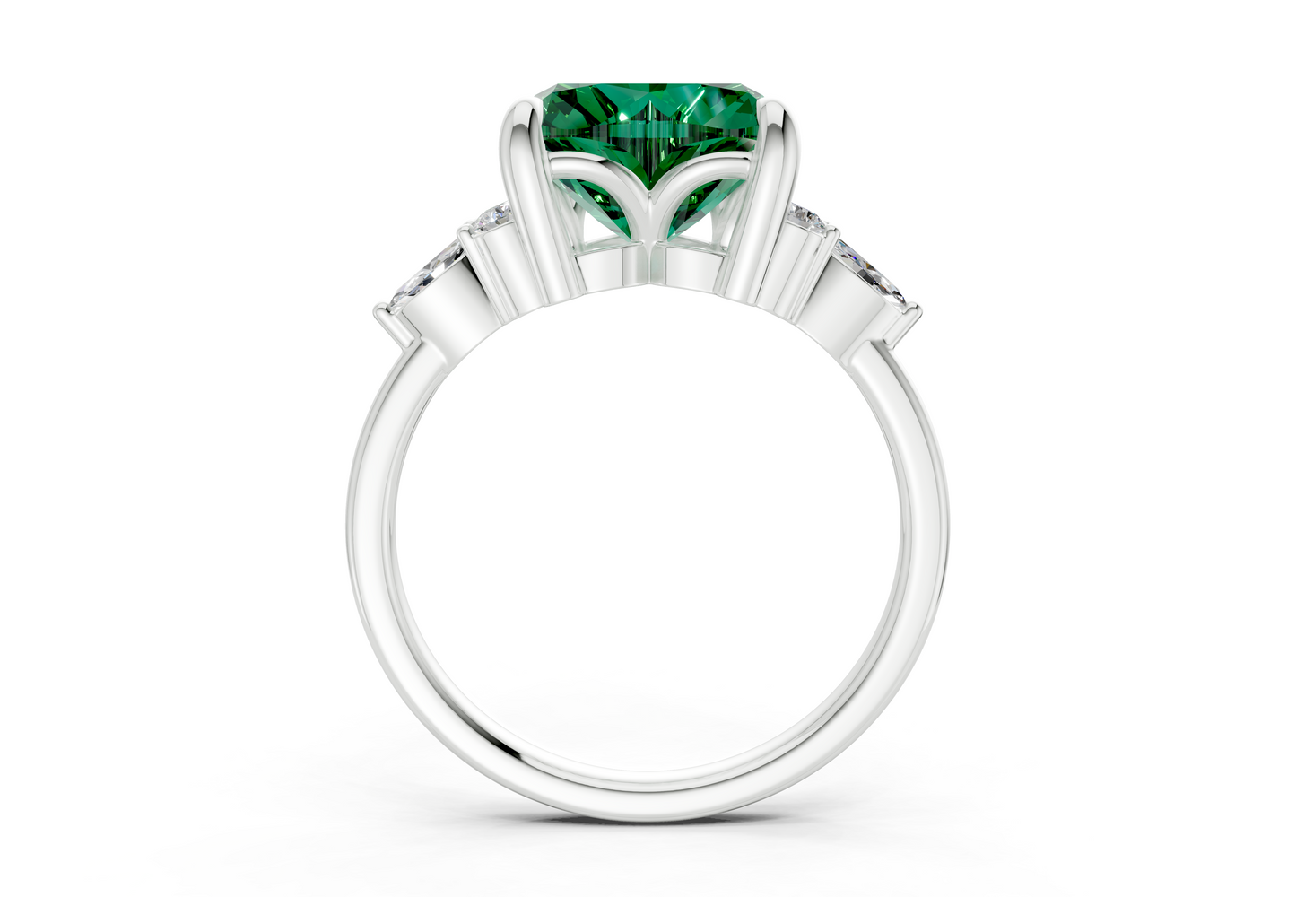 Lyra Emerald Gemstone Accent Heart Cut 2mm Engagement Ring