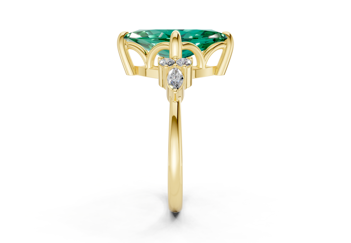 Lyra Emerald Gemstone Accent Marquise Cut 2.3mm Engagement Ring