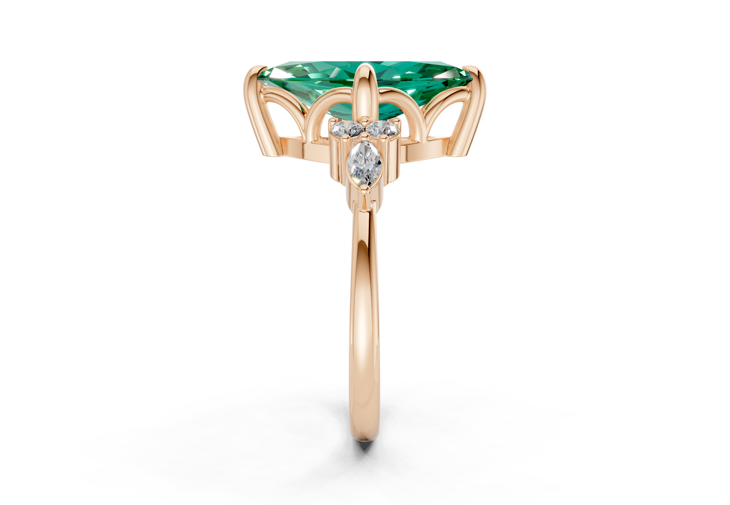 Lyra Emerald Gemstone Accent Marquise Cut 2.3mm Engagement Ring