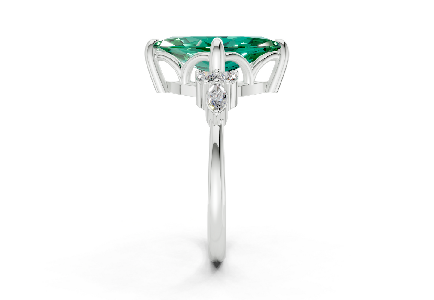 Lyra Emerald Gemstone Accent Marquise Cut 2.3mm Engagement Ring