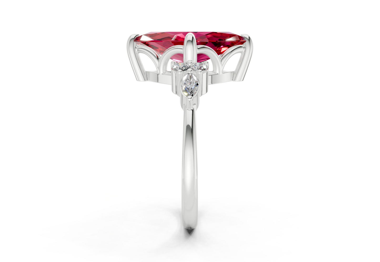 Lyra Ruby Gemstone Accent Marquise Cut 1.8mm Engagement Ring