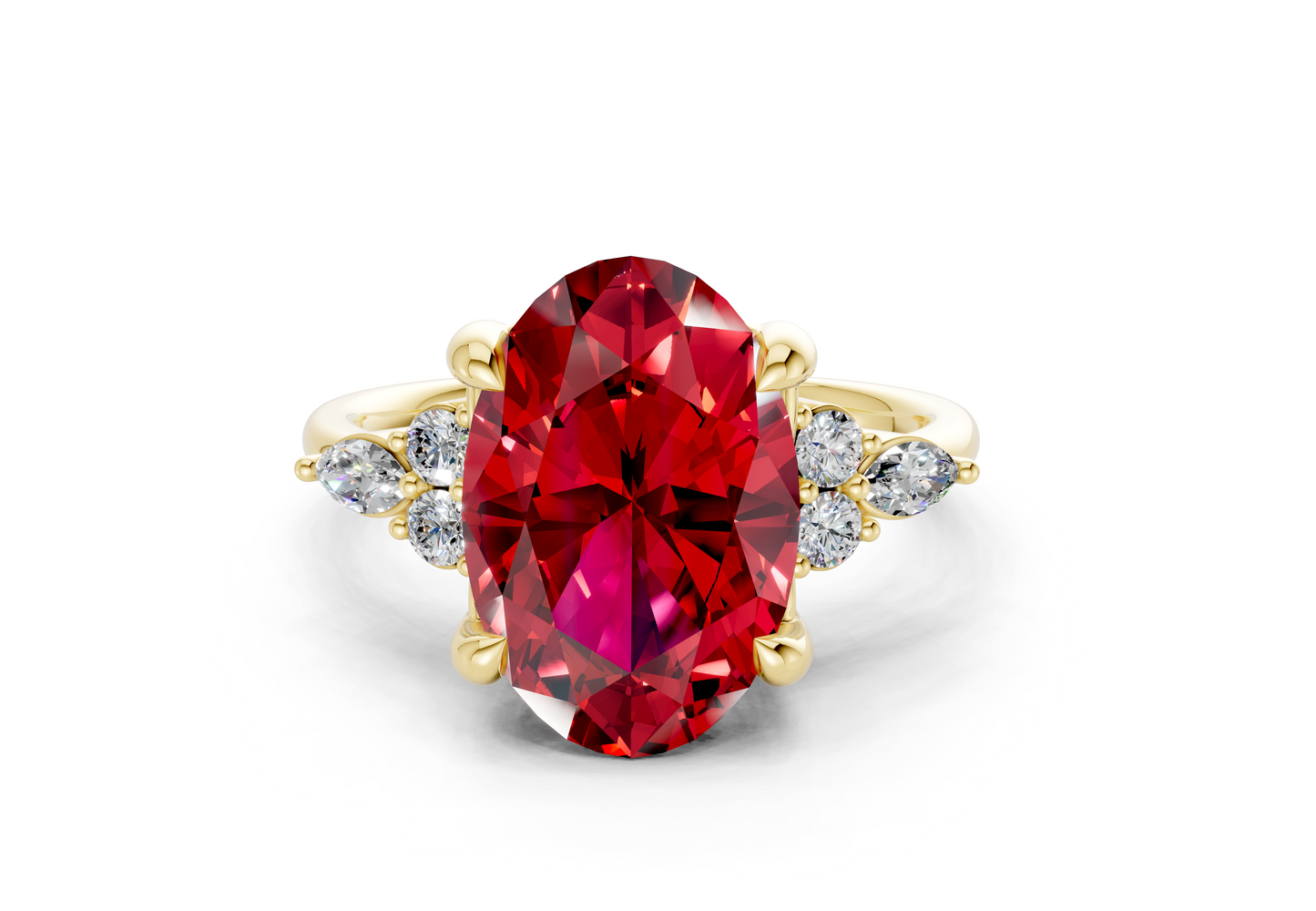 Lyra Ruby Gemstone Accent Oval Cut 1.8mm Engagement Ring