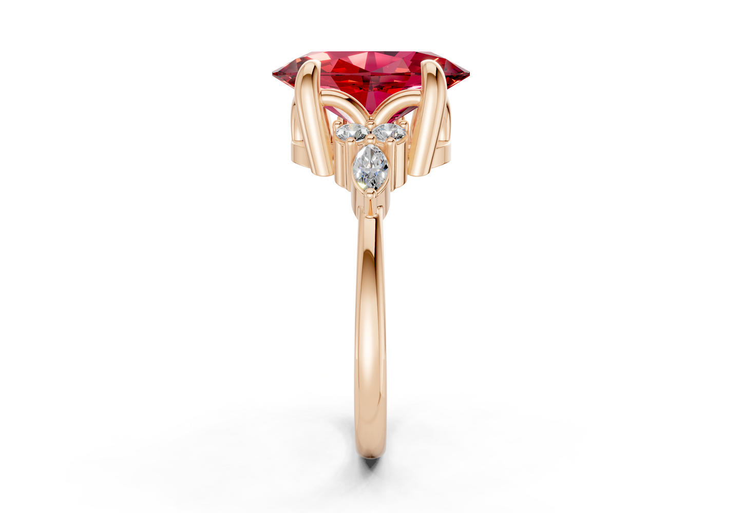 Lyra Ruby Gemstone Accent Oval Cut 1.8mm Engagement Ring