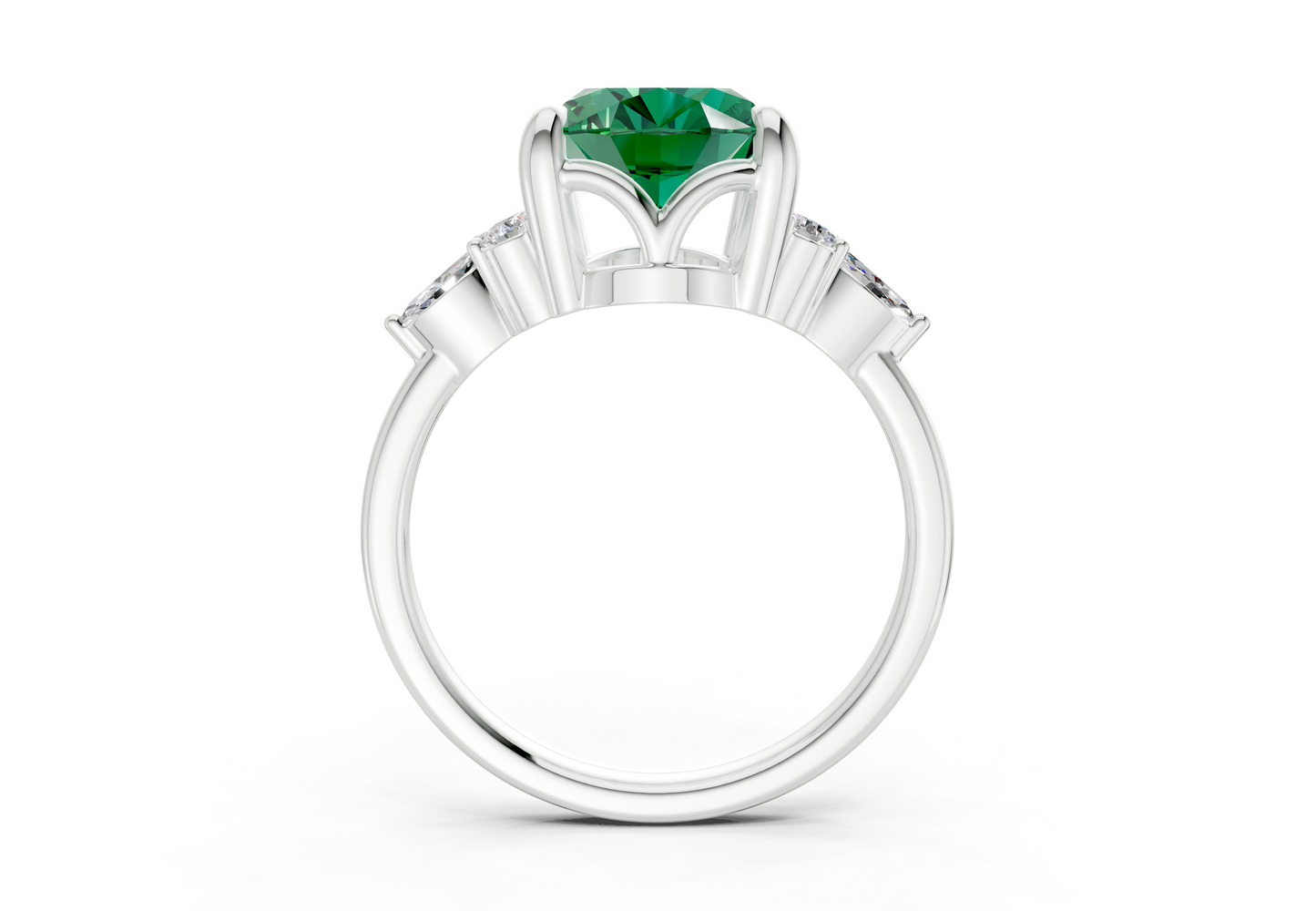 Lyra Emerald Gemstone Accent Oval Cut 2mm Engagement Ring