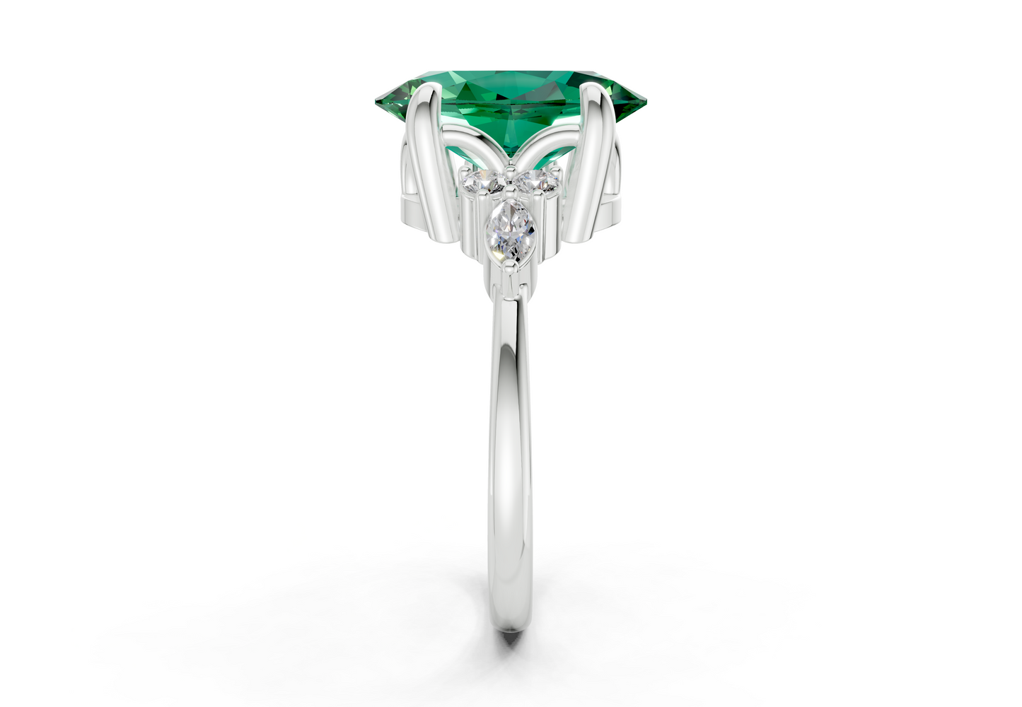 Lyra Emerald Gemstone Accent Oval Cut 2mm Engagement Ring