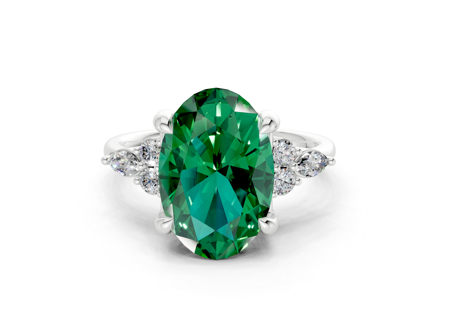 Lyra Emerald Gemstone Accent Oval Cut 1.8mm Engagement Ring