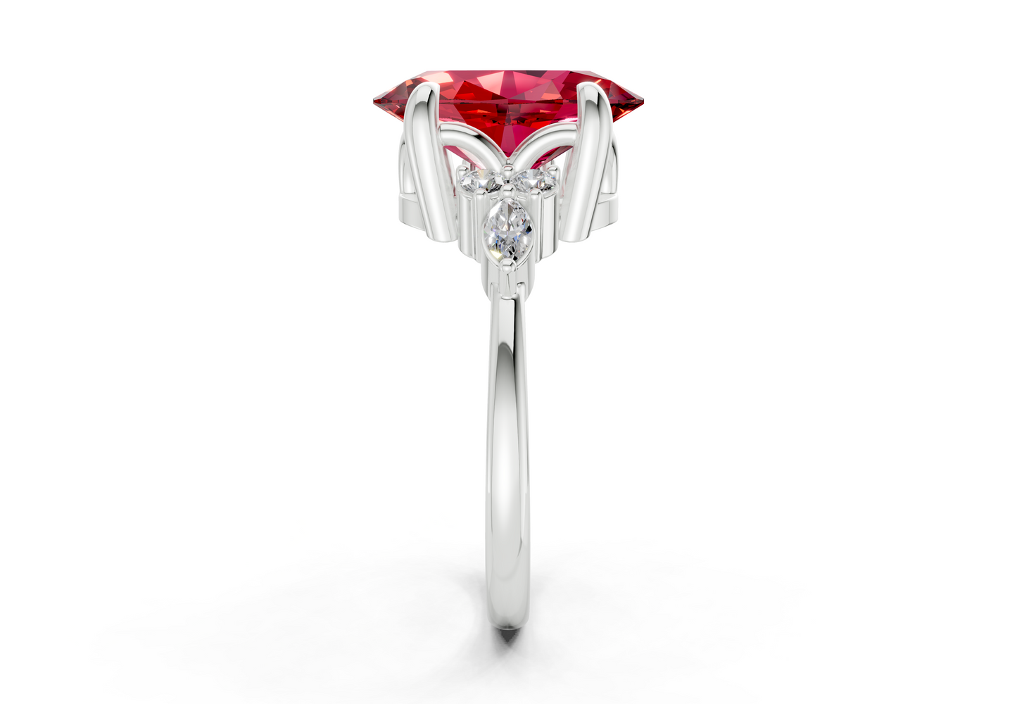 Lyra Ruby Gemstone Accent Oval Cut 1.8mm Engagement Ring