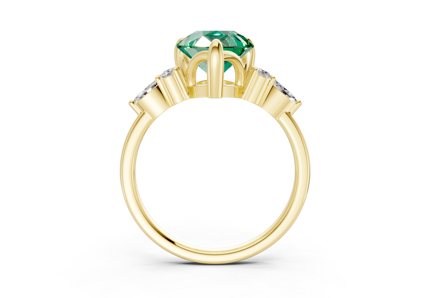 Lyra Emerald Gemstone Accent Pear Cut 2mm Engagement Ring