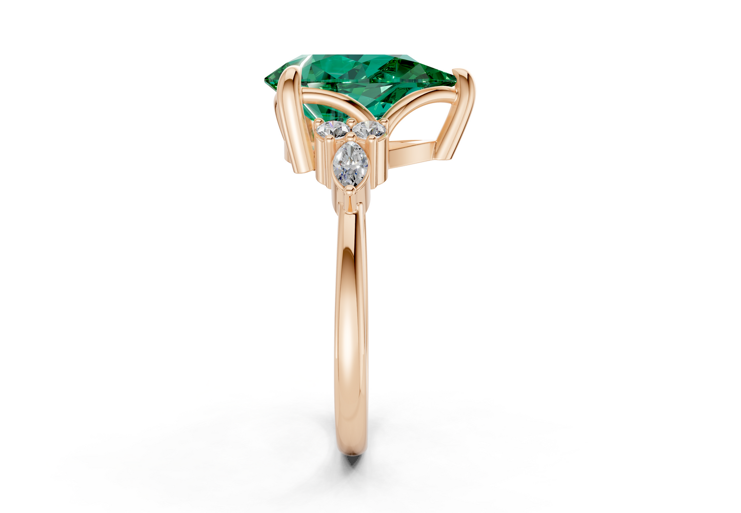 Lyra Emerald Gemstone Accent Pear Cut 2mm Engagement Ring