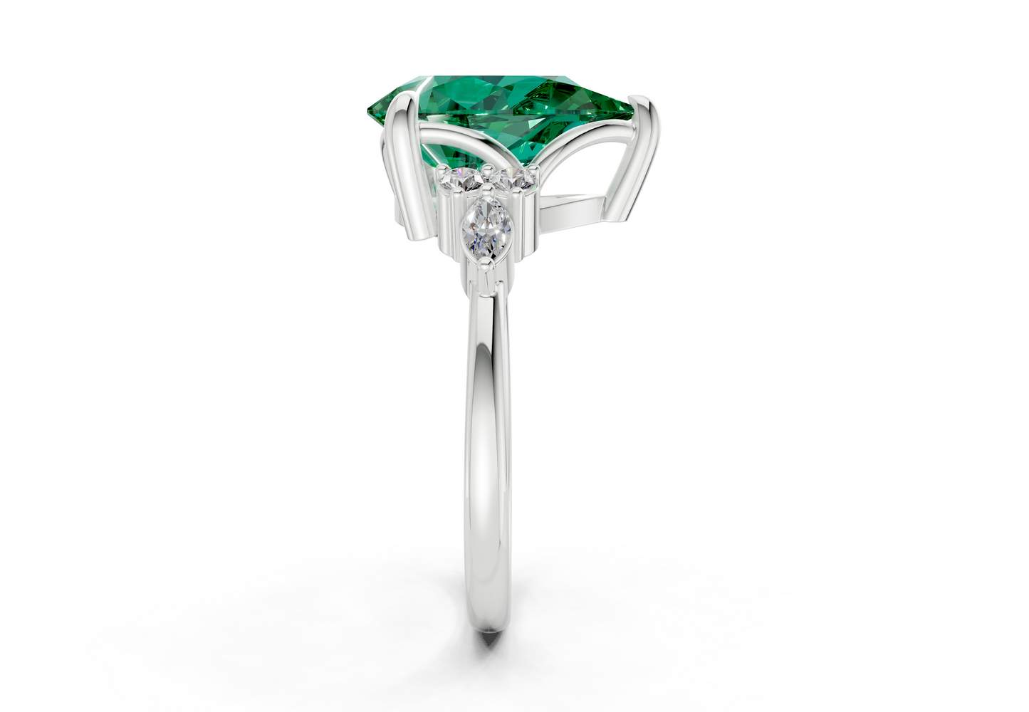 Lyra Emerald Gemstone Accent Pear Cut 2mm Engagement Ring