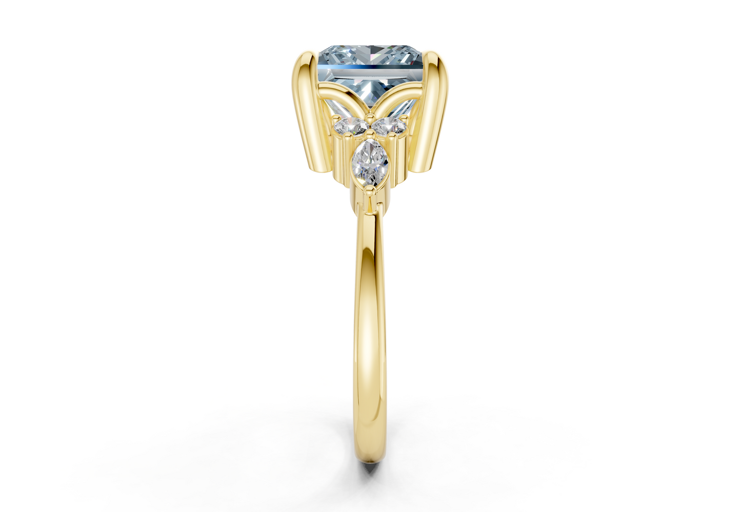 Lyra Blue Diamond Accent Princess Cut 2.3mm Engagement Ring