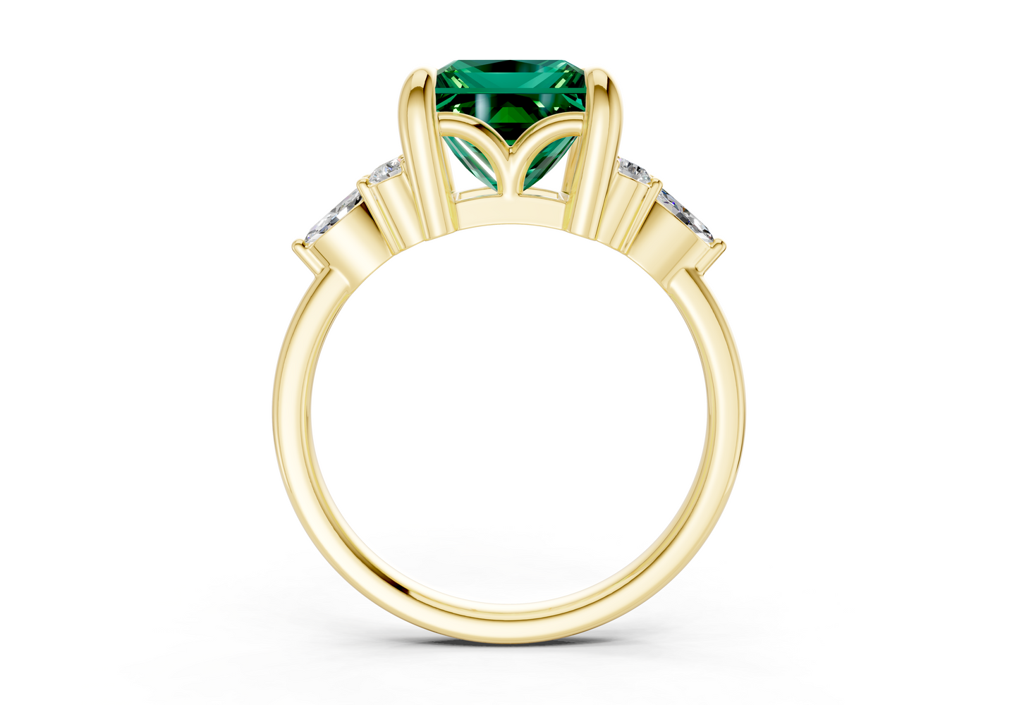 Lyra Emerald Gemstone Accent Princess Cut 1.8mm Engagement Ring